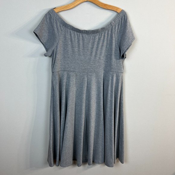 Torrid Skater Dress 1X Gray Off Shoulder Flowy A-Line Jersey Stretch Knit New - Picture 7 of 12